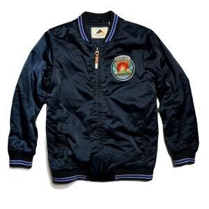 Scotch & Soda "Shrunk" Navy Satin Bomber Jacket with Embroidered Badge